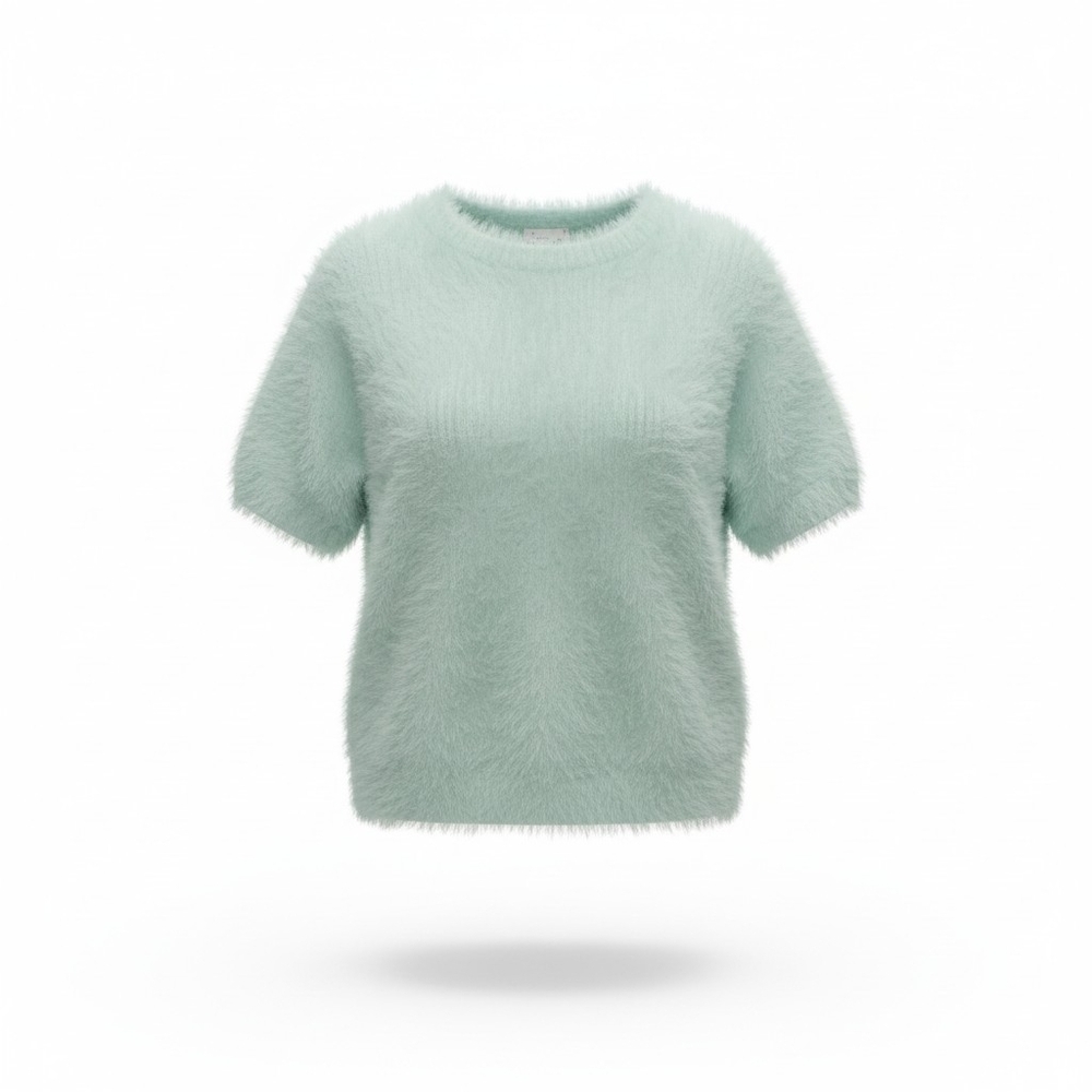 A New Day Mint Green Fuzzy Sweater Top Short Sleeve XL NWT